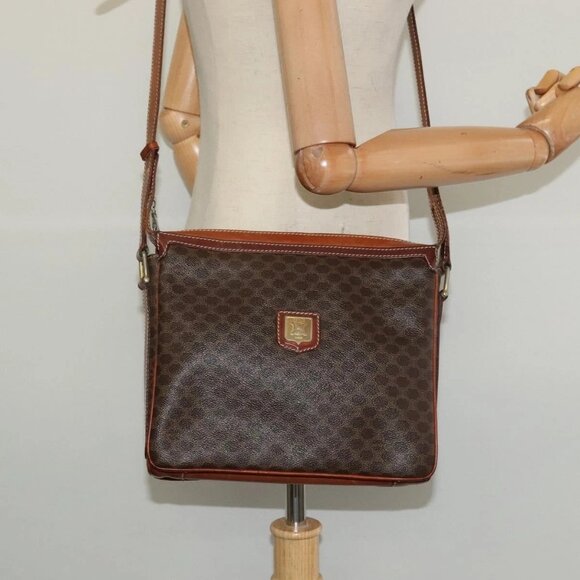 CELINE Macadam Canvas Shoulder Bag PVC Leather Brown Gold - Picture 14 of 16
